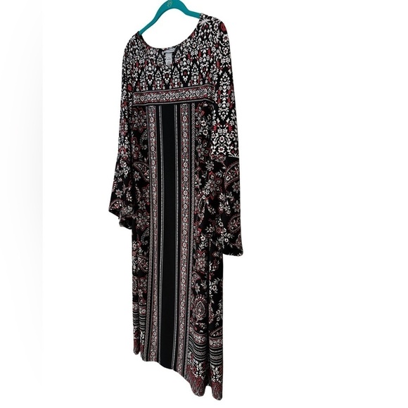 Catherines 3/4 Wide Sleeve Black w Geometric Patterns Red & White Sz 1X 18/20W - Picture 3 of 10